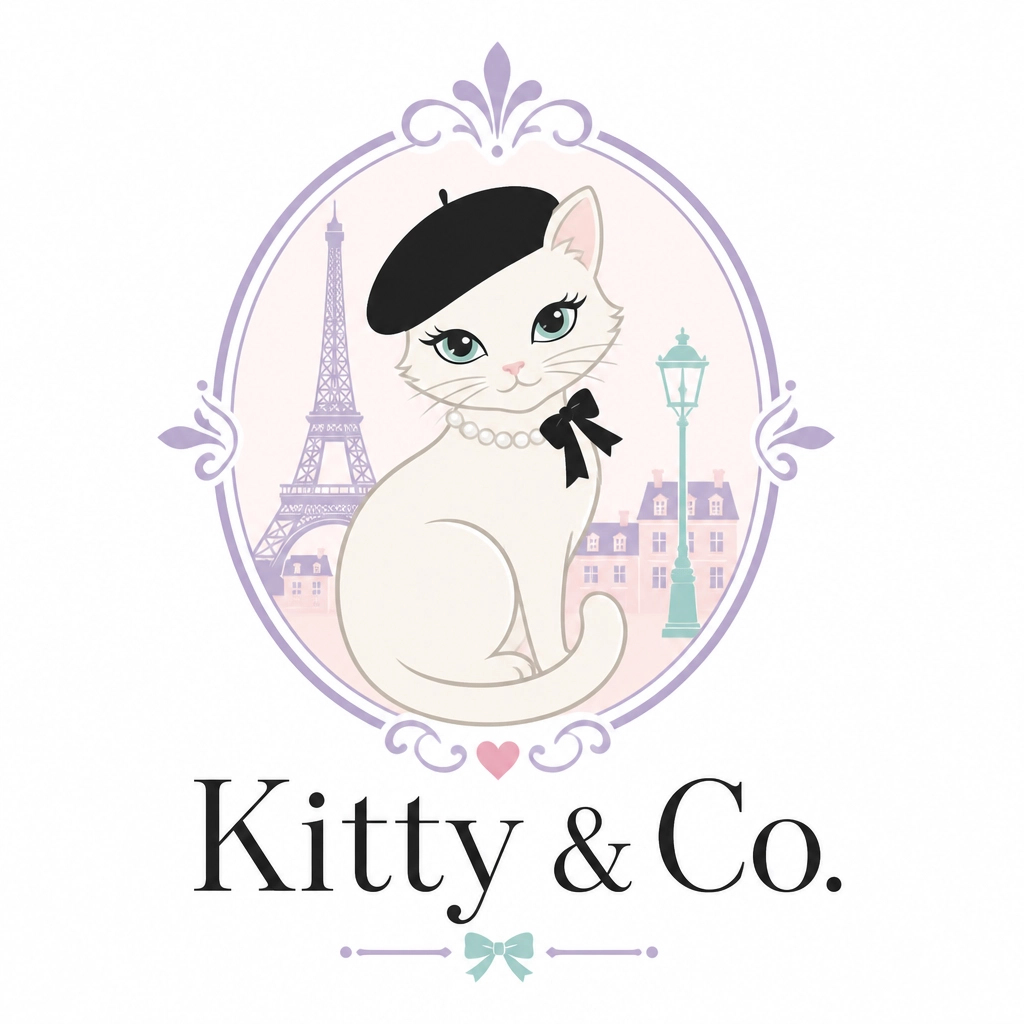 Kitty & Co. logo: a Parisian white cat in a black beret