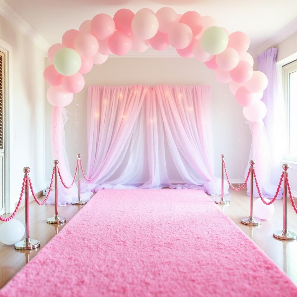 Pink runway with balloon arch