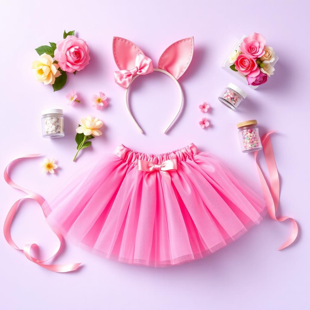 Designer kit flat lay with tutu and kitty ears